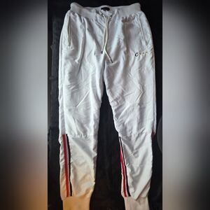 White Jogger Pants with Red and Black Stripes